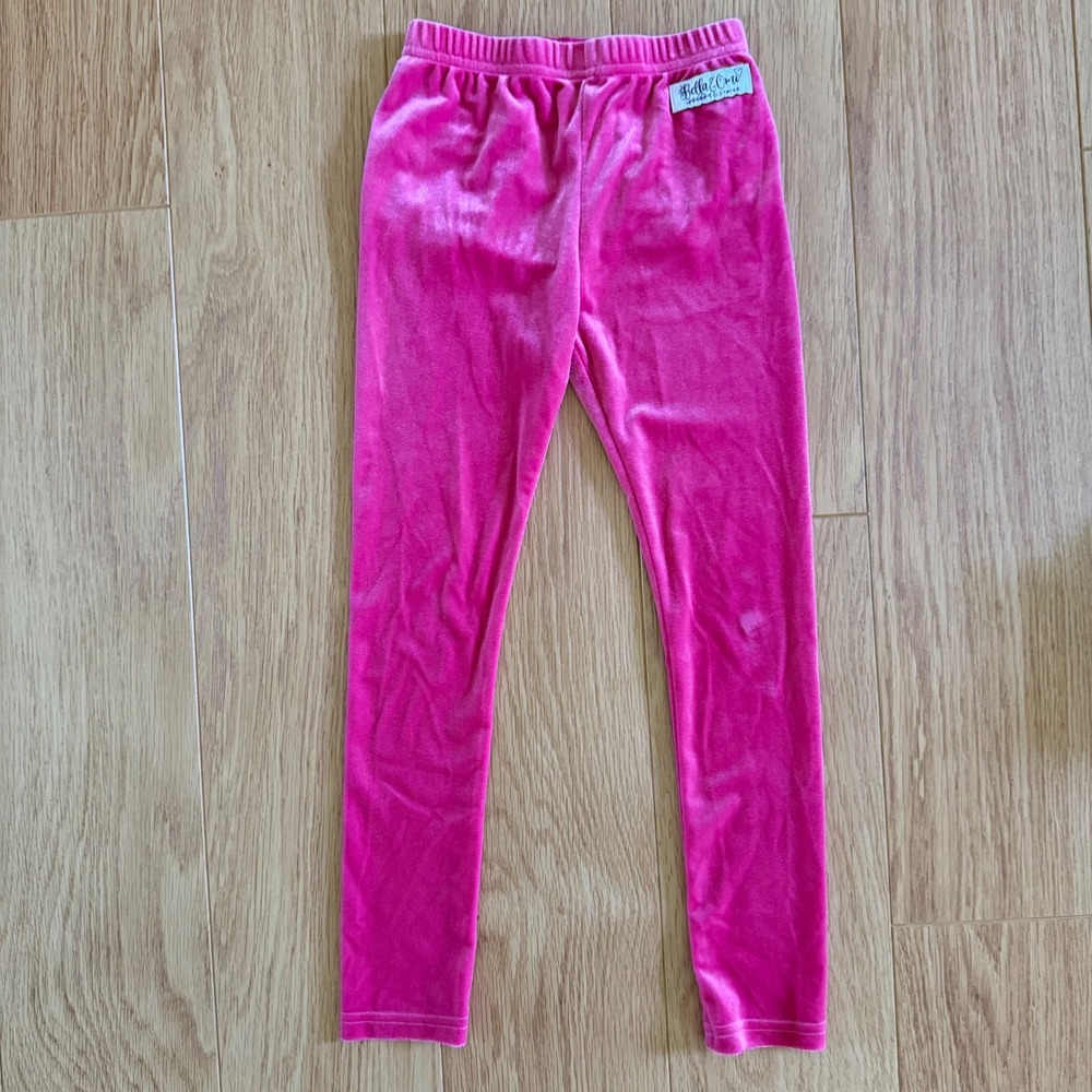 Bella & Omi Leggings Kids SZ 7 Pink Velour Ruffle Pocket Pants Barbie Superior